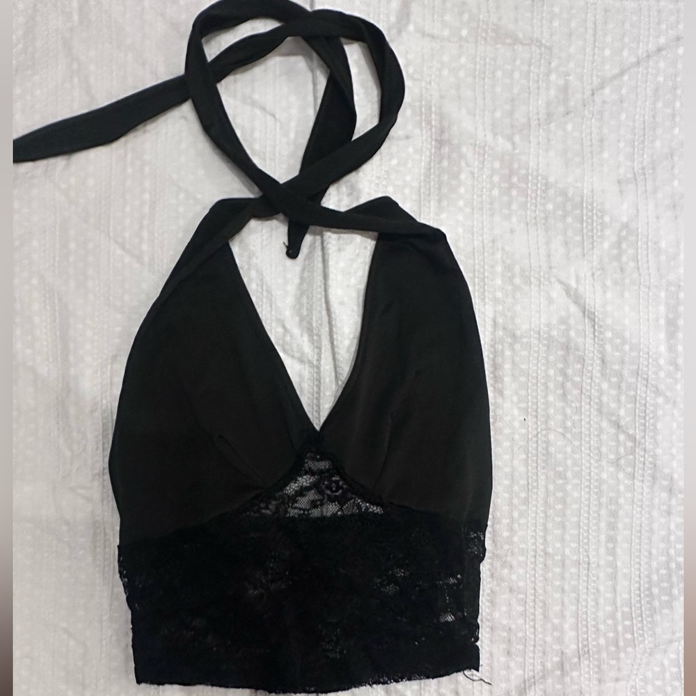 Black Lace Halter Bralette Going Out Top - Shein - XS